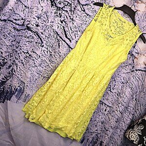 LEMON LACE DRESS L Candalite Spring Easter Wedding Guest Bridesmaid Formal Party